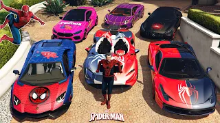 GTA 5 - Stealing SPIDERMAN Vehicles With Michael! | Michael Becomes Spiderman | (Real Life Cars #97)