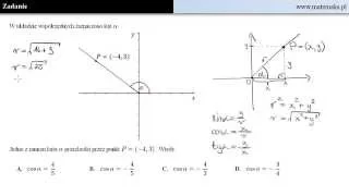 Funkcje trygonometryczyne kątów w układzie współrzędnych - zadanie