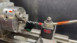 DRILLING on LATHE WITH POWER FEED  #862 tubalcain clausing mrpete