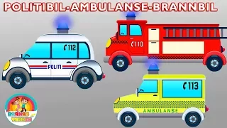 Politibil Ambulanse Brannbil | kjøretøyene for småbarn| Barnesanger på norsk | Norske Barnesanger