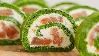 The BEST appetizer for a party or a holiday! Roll with cream cheese and salmon / ASMR