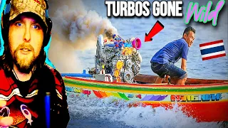 NASCAR Fan Reacts to Drag Racing Turbo Longtail Thai Riverboats