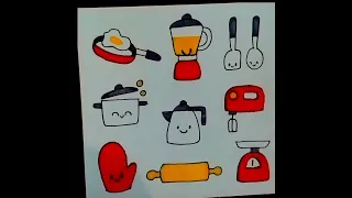 Cute Kitchen Tools Drawing For Kids | How To Draw Kitchen Utensils Step By Step #drawing #coloring