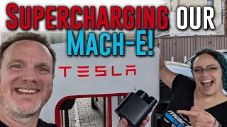 Our FIRST charge at a Tesla Supercharger using the NEW NACS adapter from Ford!