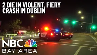 Violent, fiery crash in Dublin splits car in two, leaves 2 dead