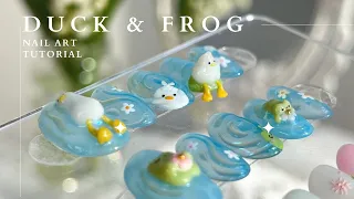 Duck & Frog Pond Nail Tutorial | 3D nail art, 3D Chrome, Water effect nails