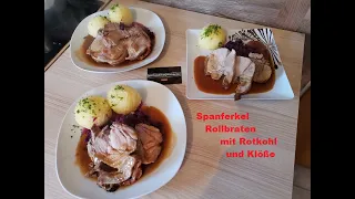 Spanferkel Rollbraten mit Rotkohl und Klöße