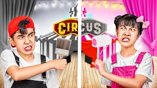 Black Brother Vs Pink Sister In Circus One Color Challenge