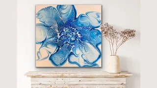 #137 Blue & White Floating Bloom | Acrylic Pour Painting | Abstract Art | Fluid Art