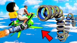 SHINCHAN AND FRANKLIN TRIED THE IMPOSSIBLE SNAKE TYRE WITH AIR BIKE PARKOUR JUMP CHALLENGE GTA 5