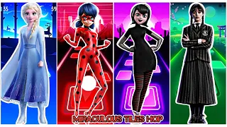 Elsa Frozen 🆚️ Miraculous ladybug 🆚️ Mavis Dracula 🆚️ Wednesday addams 🎶 Tiles Hop Edm Rush