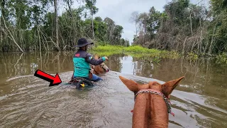 ENFRENTAMOS MUITA ÁGUA PARA TROCAR O GADO DE PASTO E BUSCAR MEU CAVALO "FAZ. ÁGUAS CLARAS"