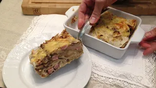 Рваный пирог из лаваша с сыром, грибами и ветчиной