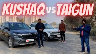 Volkswagen Taigun 1.0 vs Skoda Kushaq 1.0 Comparison Video Which One to Buy ?