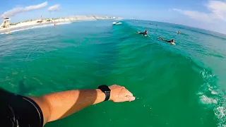 POV Surf Crystal Clear Beach Break with SHARKS doing AIRS, 360's and BLOW TAILS