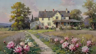 Beautiful Vintage Summer Farmhouse Painting| Framed Screensaver for TV Wallpaper| 2 Hours| No Music