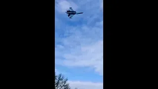 A low-flying Ukraine Su-27 fighter jet flies on in the skies over Ukraine