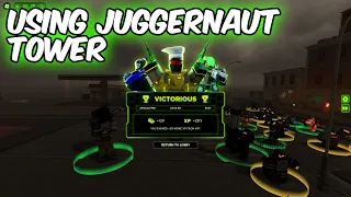 USING JUGGERNAUT TOWER IN EASY MODE | Tower Defense X | ROBLOX