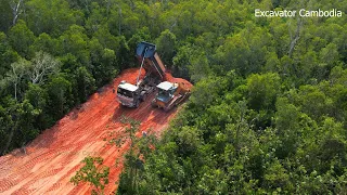 Part 9 Building New Road Cross Big Jungle By Dump Truck Supplying Soil & Skill KOMATSU DOZER Pushing