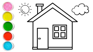 House Drawing | Draw a Simple House Step by Step Easy | House Drawing With Sun and Clouds