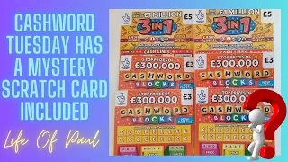 £25 mix of £3 Cashword Blocks and £5 3 in 1 Scratch Cards. Cashword Tuesday has new card in plays.