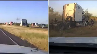 Video shows big rig driving wrong way on I-35; DPS says truck was carrying 12 immigrants