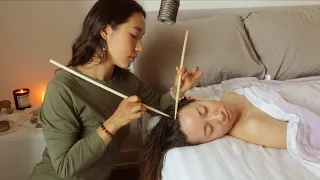 1 Hour Chinese Acupoint Scalp and Face Massage, Scalp Check, Gua Sha Back Massage (Real Person ASMR)