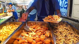 Italy Street Food. Fried Fish, Seafood and Donuts Cooked Fast on the Road