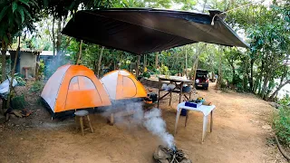 Acampamento de Pesca com fogão a lenha, Preparamos Pernil com arroz para o almoço na beira do Rio!