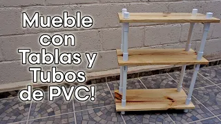 Como Hacer un MUEBLE CON ESTANTES CON TABLAS Y TUBOS DE PVC SIN TORNILLOS O PEGAMENTO