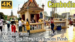 Cambodia - walking tour along the river in Phnom Penh city [4K] [04/06/2021]