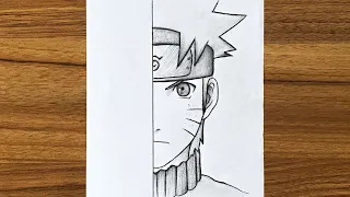 Easy anime drawing || How to draw Naruto half face || How to draw anime step by step