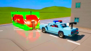 Lego Cars vs Fuel Tank Crashes on The Road - Brick Rigs