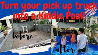 DIY swimming kiddie pool, turn your Kia bongo pick up truck into a swimming pool using tarp