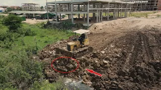 Fantastic Action Bulldozer Komatsu D31P Moving Soil into water Build a new road near Canal