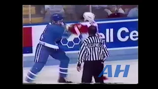NHL Sep. 17, 1991 Tony Twist,QUE v Kirk Tomlinson,DET (HL) Quebec Nordiques Detroit Red Wings