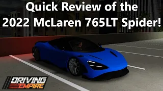 Quick Review of the 2022 McLaren 765LT Spider in Driving Empire! (June 2022)