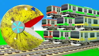 【踏切アニメ】あぶない電車 TRAIN Vs MS PACMAN Vs Nick and Tani 🚦Fumikiri 3D Railroad Crossing Animation #1