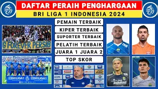 DAFTAR PERAIH PENGHARGAAN BRI LIGA 1 2024 : PERSIB BANDUNG BORONG PENGHARGAAN