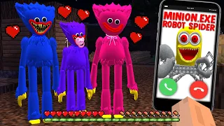 MINION.EXE ROBOT SPIDER CALL TO HUGGY WUGGY FAMILY ! Poppy Playtime vs MINIONS in MINECRAFT Gameplay