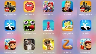 Mighty Micros,Red Ball 4,Crazy Branny,Little Singham,Fortnite,Mario Kart,Slither,Subway Surf,Hole.io