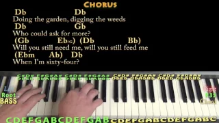 When I'm Sixty-Four (The Beatles) Piano Lesson Chord Chart in Db with Chords/Lyrics