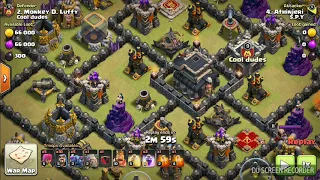 Destroy maxed th9 using th8 troops(COC)