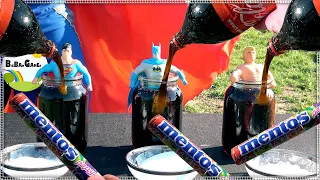 Experiment 1 Coca Cola and Mentos VS Stretch Armstrong VS Stretch Batman VS Stretch Superman