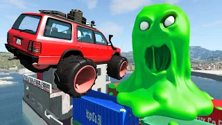 Crazy Cars High Speed Jumping Into Mouth of Green Monster - BeamNG Drive Game Crashes Compilation