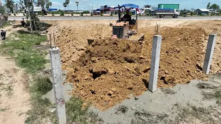 Completely Full Processing The Land, Bulldozer Clearing Soil And 5T Truck Dumping