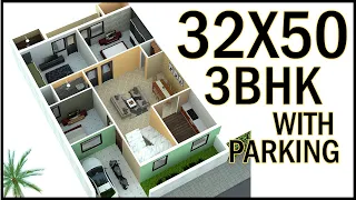 32'-0"x50'-0" 3D House Design | 32x50 Home Plan | Gopal Architecture