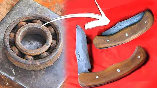 Turning Rusted Bearing into a Beautiful Folding POCKET KNIFE | blacksmith folding knife forging |