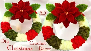 Como hacer corona de Navidad  marshmallows y flores Nochebuena a Crochet  3D tejido tallermanualperu