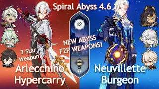 NEW Spiral Abyss 4.6! C0 Arlecchino Hypercarry x C0 Neuvillette Burgeon | Floor 12 | Genshin Impact